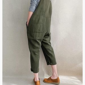 NWT Olive Green Cotton Linen overalls Sz M